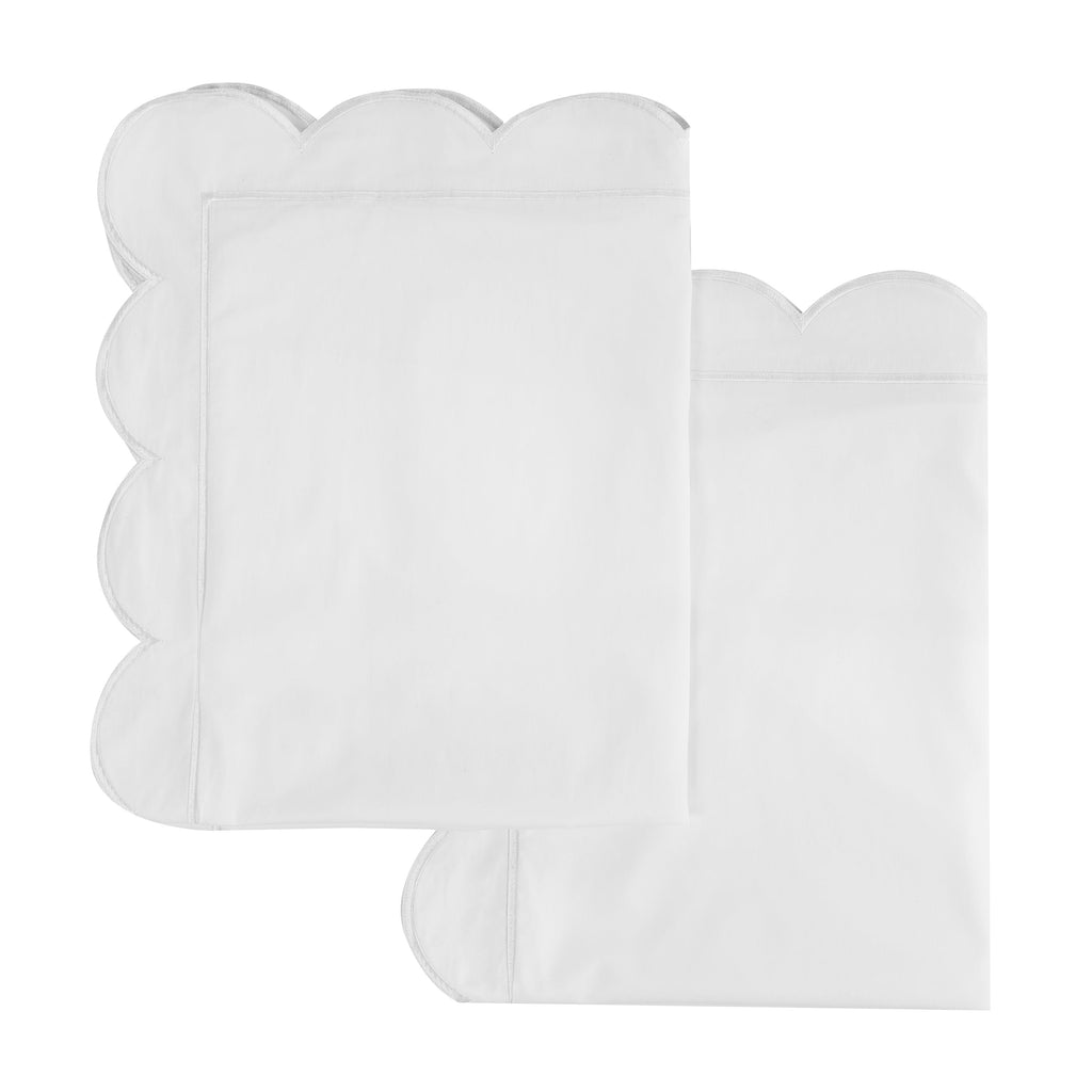 Scallop Frame Embroidered Cotton Percale Euro Sham Pair