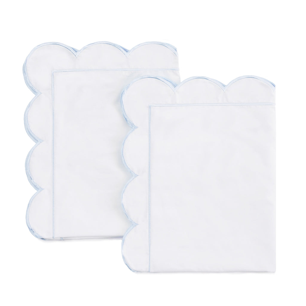 Scallop Frame Embroidered Cotton Percale Euro Sham Pair