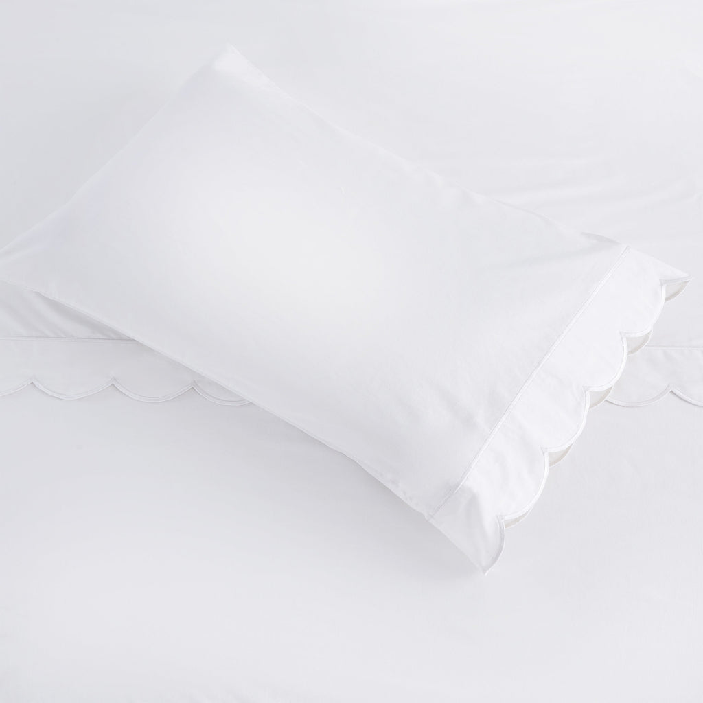 Scallop Frame Embroidered Cotton Percale Pillowcase Pair